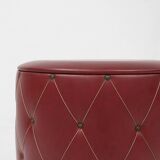 Vintage pouf with storage in dark red faux leather, France ca. 1950