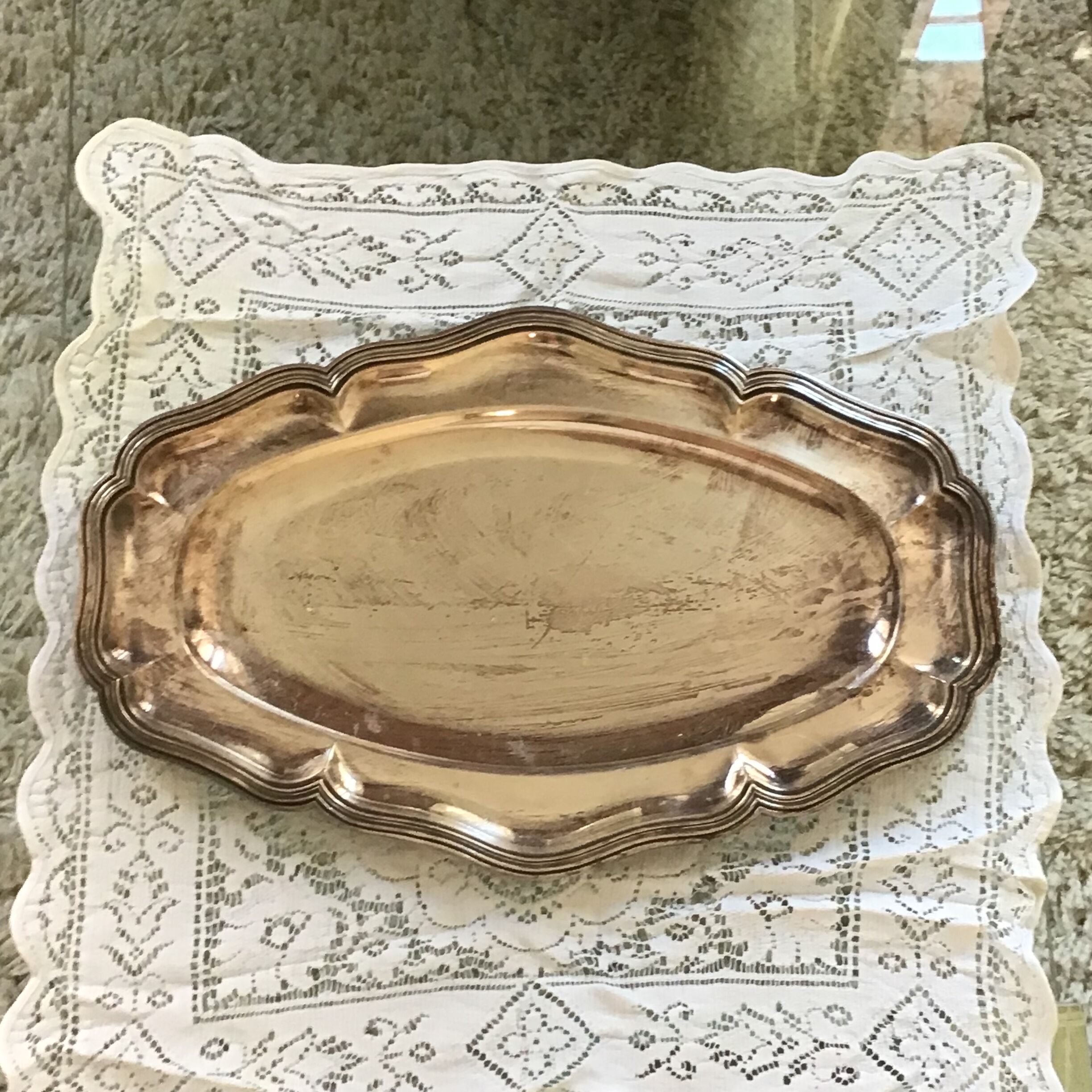 Large silver tray with hallmark