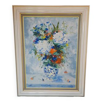 Nature morte au bouquet de fleurs de printemps de Corbelli huile sur toile 61X46cm