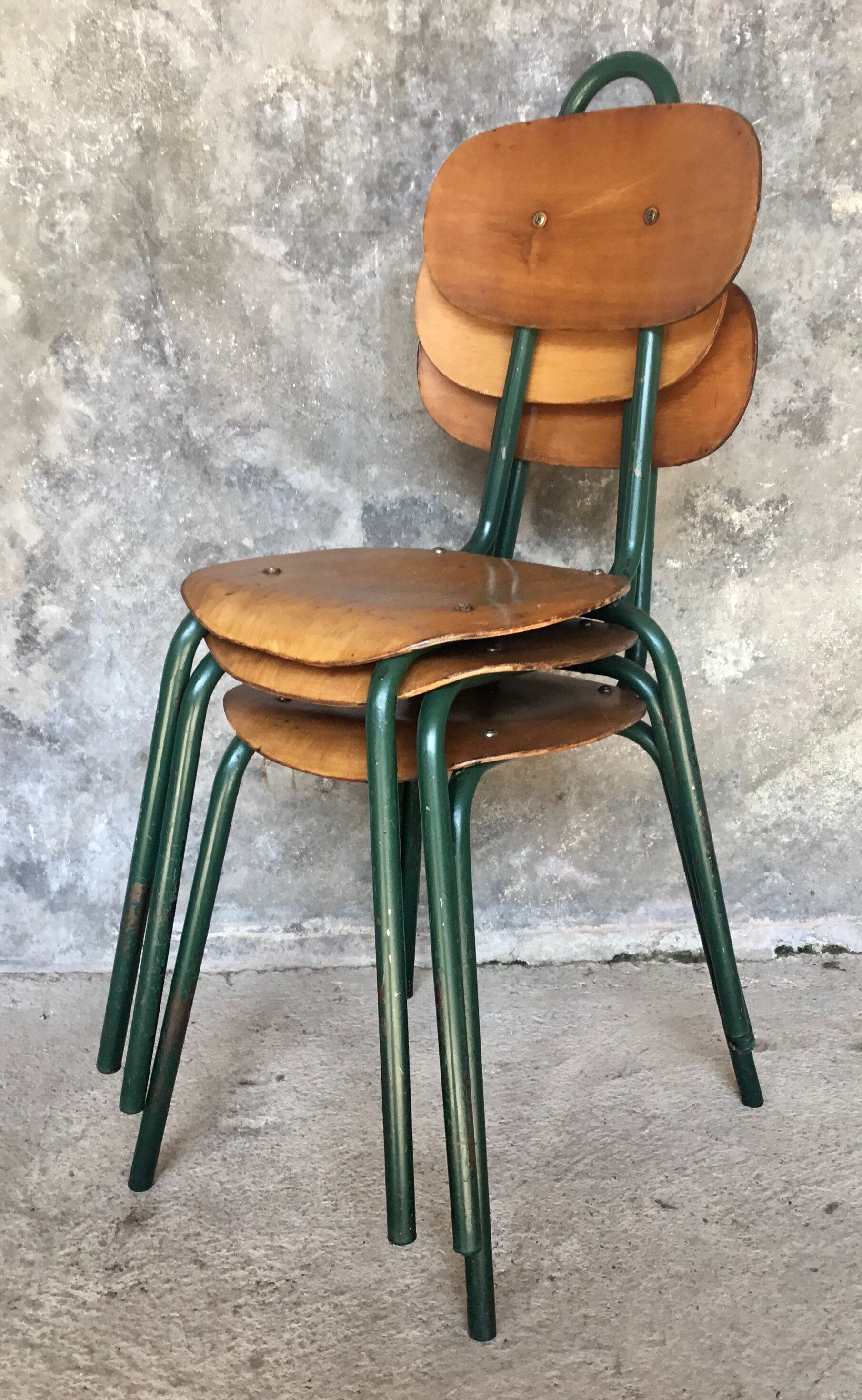 Trio of industrial tubular chairs - design 1960