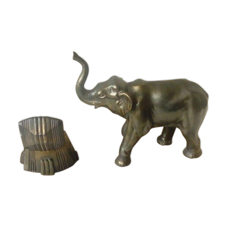 Inkwell in spelter and elephant marble 1940s-1950s art deco