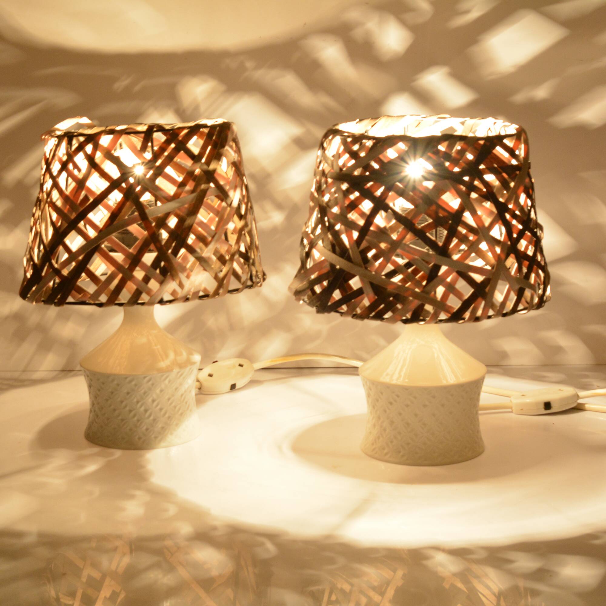 A pair of bedside lamps, porcelain base, Unterweisbach, Germany, 1970s.