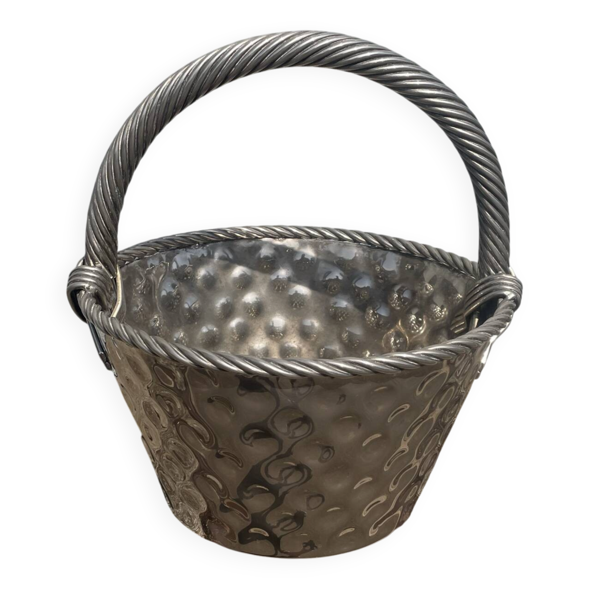 Vintage French Silver Plated Dimpled Basket