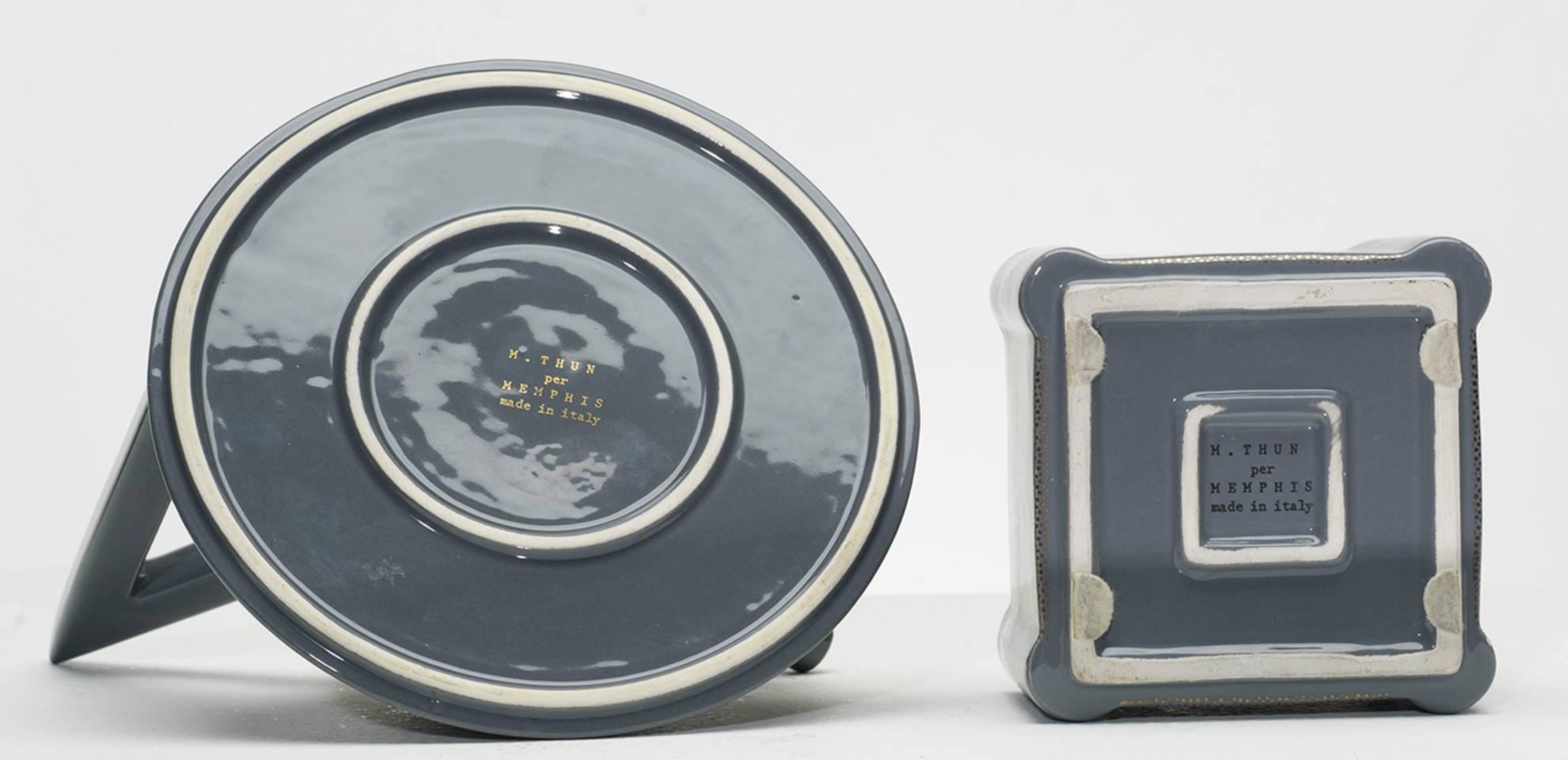 Tea set "Nefertiti" in grey and gold Matteo Thun ceramic for Memphis Milano 1981