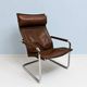Fauteuil lounge en cuir havane et chrome – Heinrich Pfalzberger, années 197
