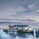 Tableau by René HUCHET, boats in the port of Le Croisic (Brittany) vintage 1950.