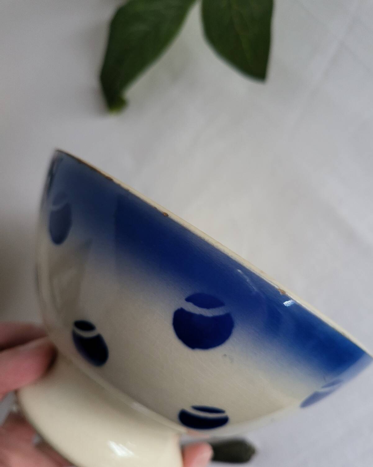Antique Lunéville earthenware bowl KG with blue polka dots