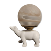 Lampe ours en céramique blanche et globe opaline