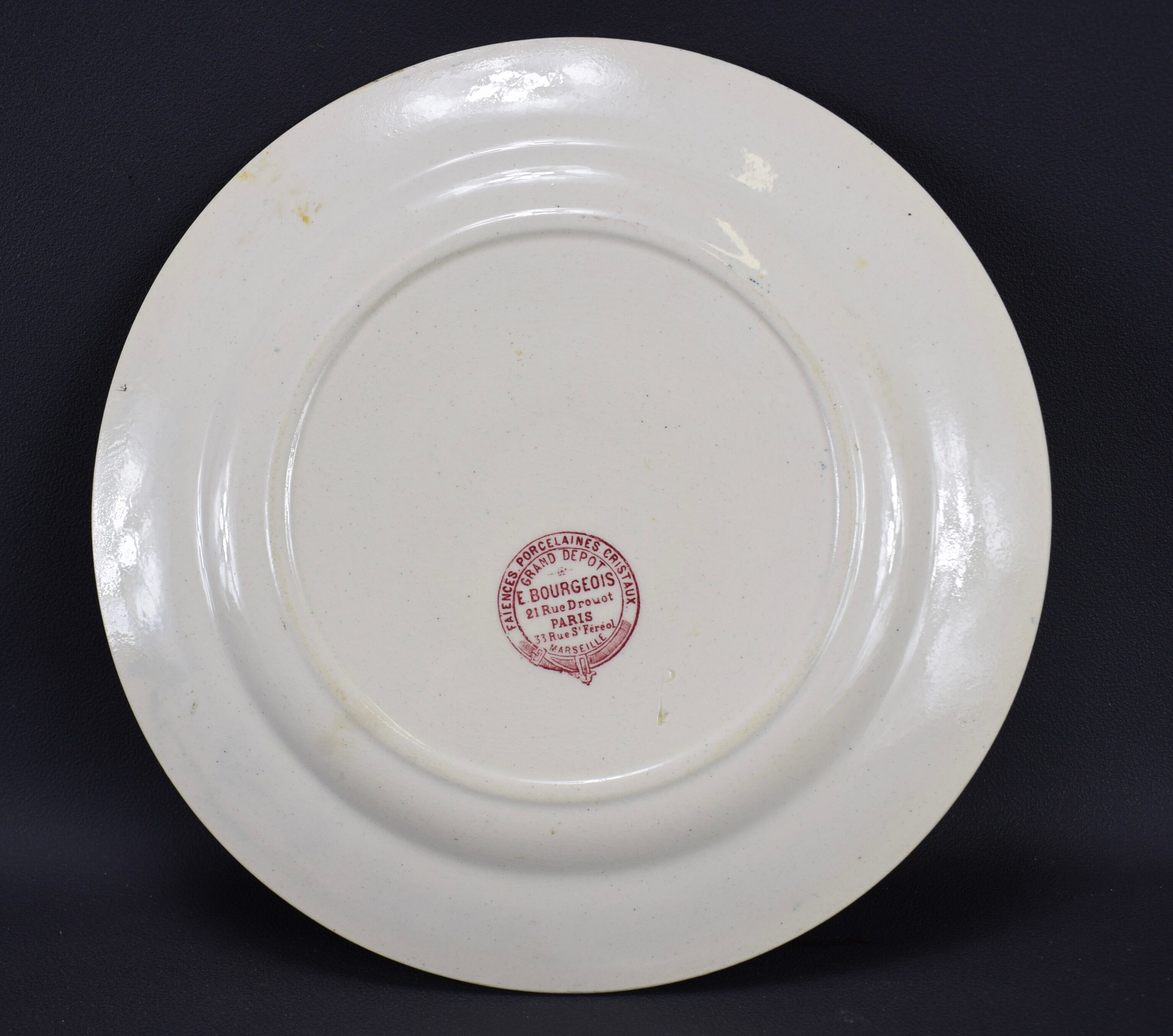 Old white and blue flat plate floral decor emile bourgeois