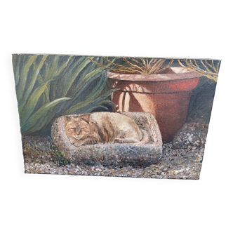 Cat painting signed Berteau