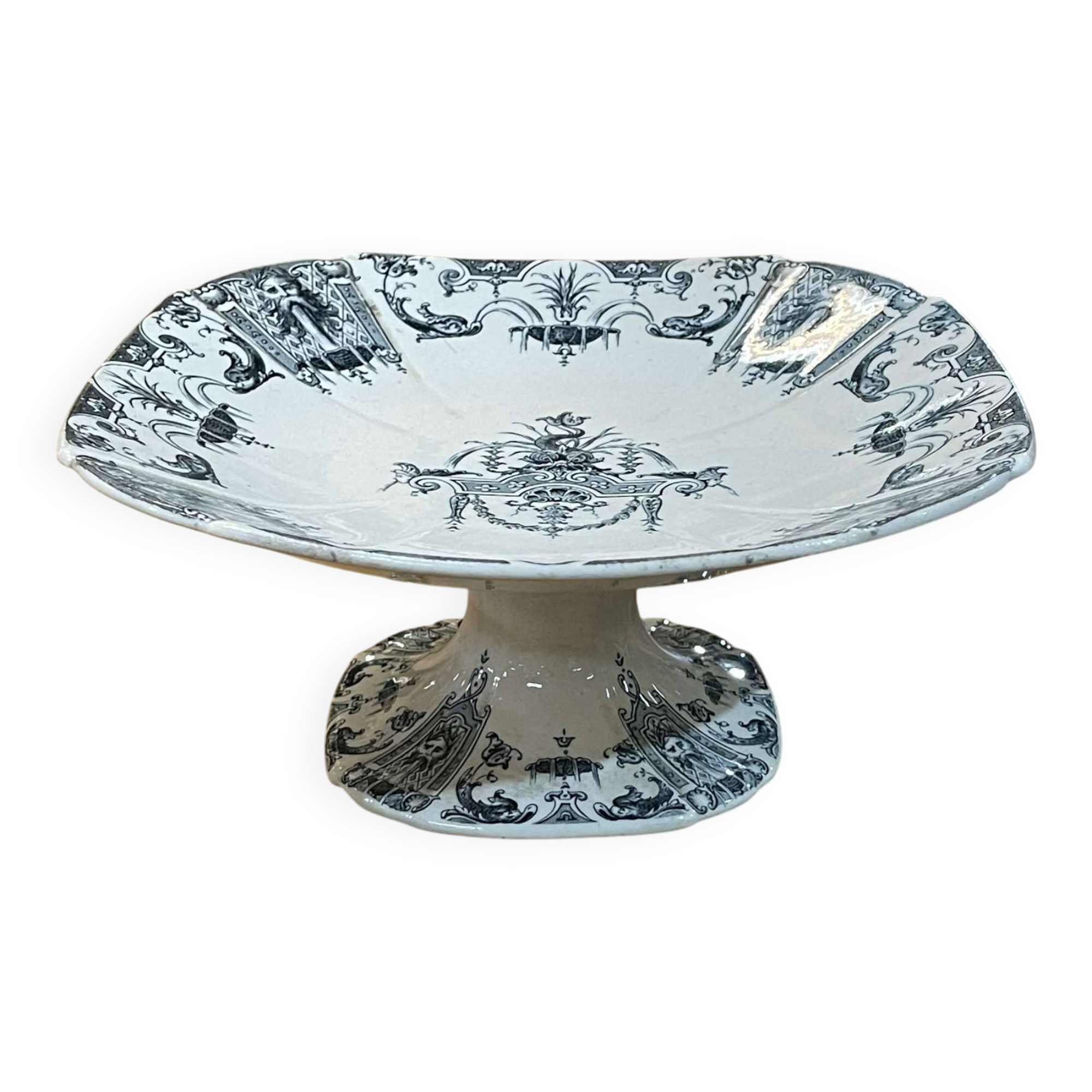 Gien earthenware fruit bowl with Mascaron decoration - early 20th century