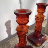Pair of amber glass candlesticks