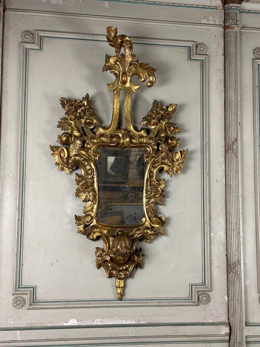 Pair of carved and gilded wooden mirrors, Italy 19th century