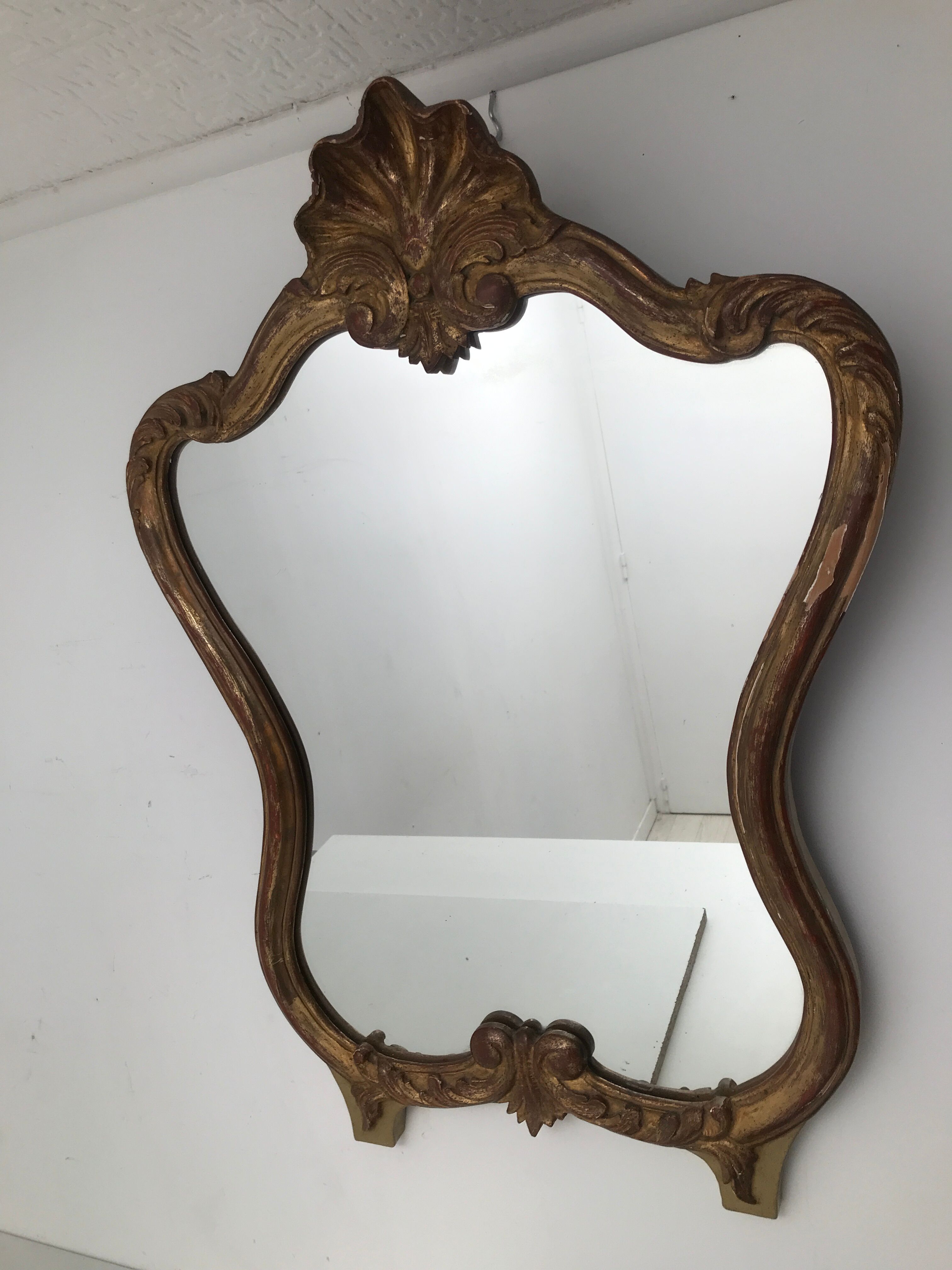 Gilded wooden mirror decoration shell Louis XIV