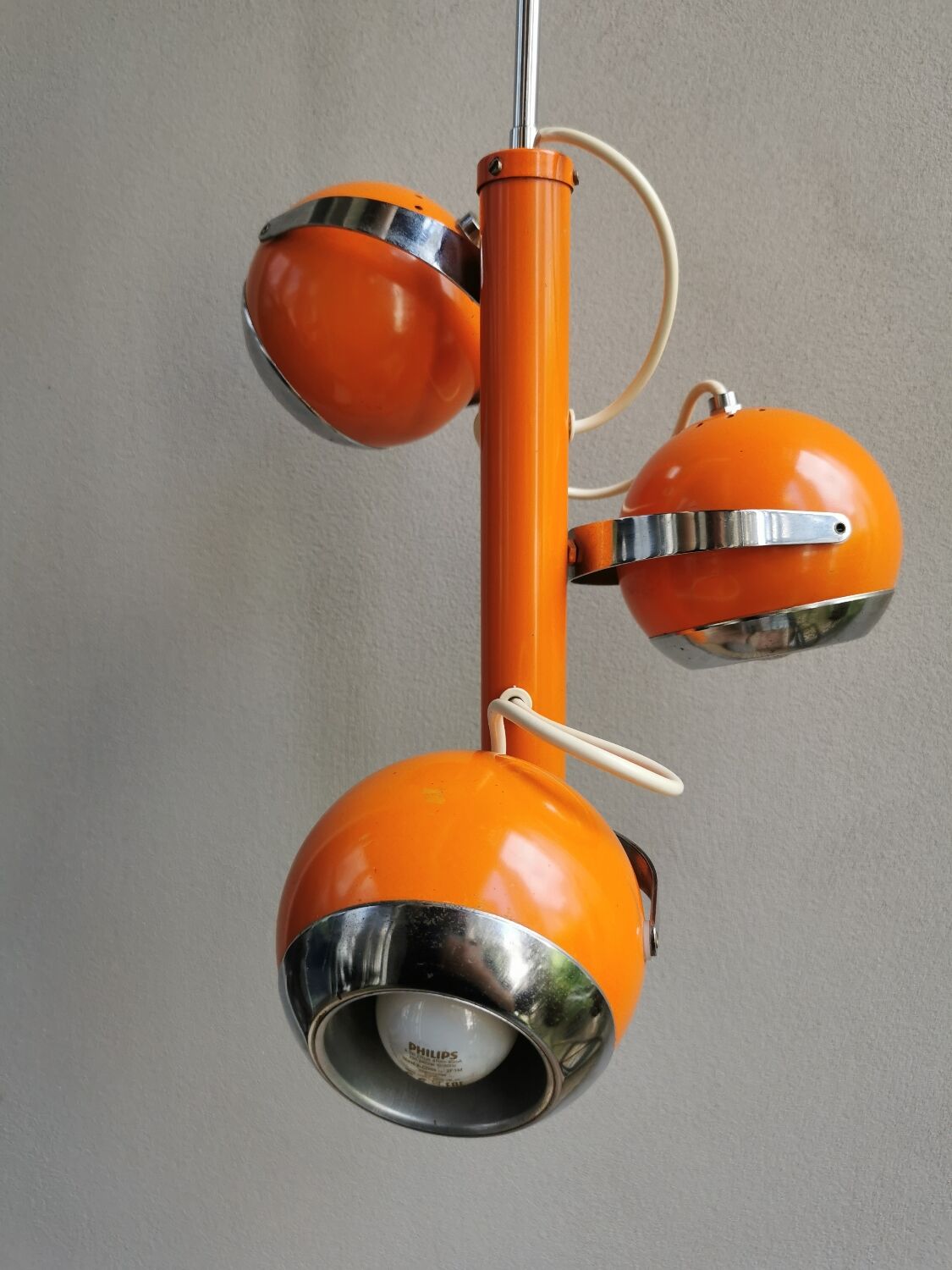 Vintage Space Age 70s Pendant Light – 3 Adjustable Spotlights – Orange