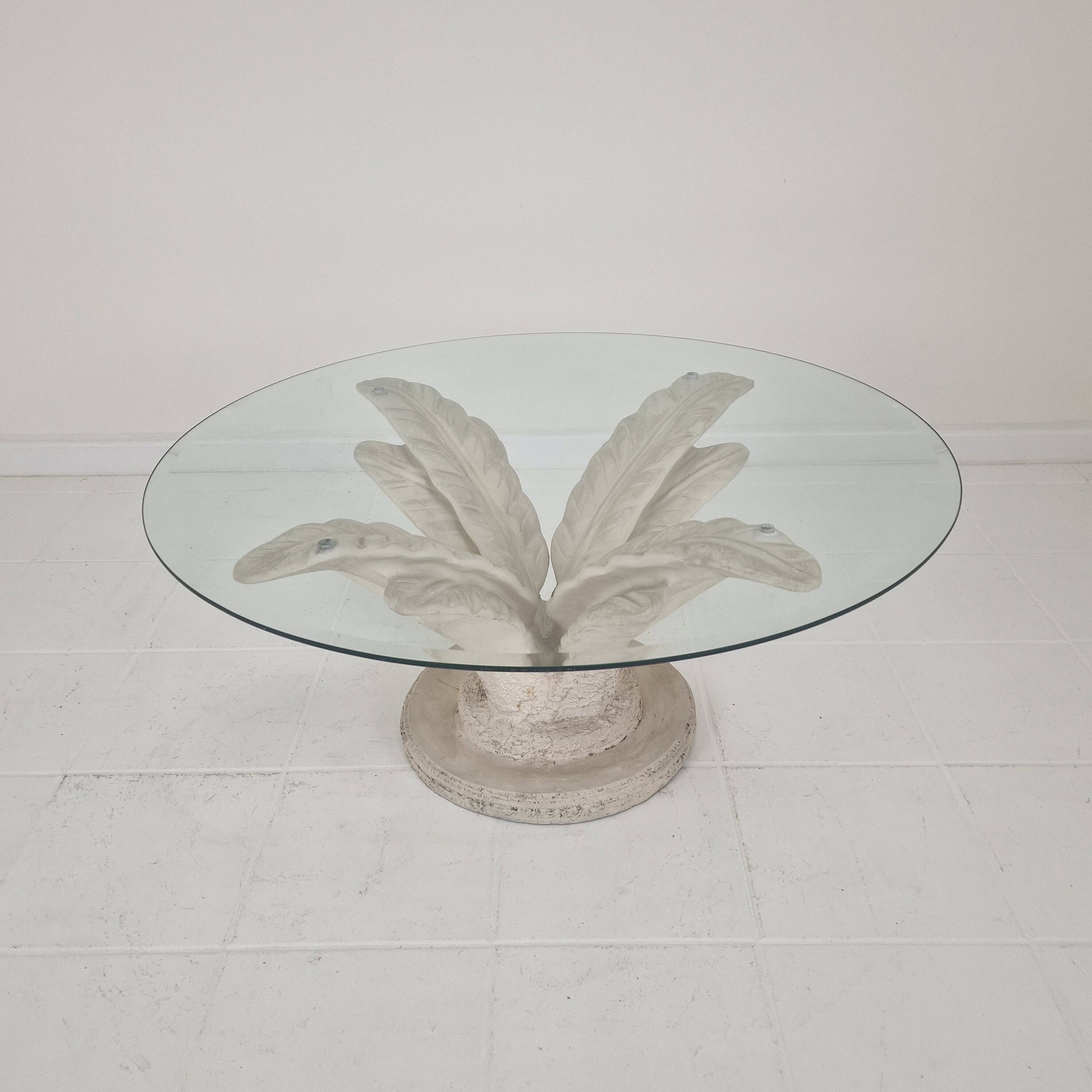 Italian "Flower" Coffee Table in Plaster With Facet Cut Round Plate, 1970s