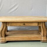 Art Deco coffee table in solid oak wood renovated double top