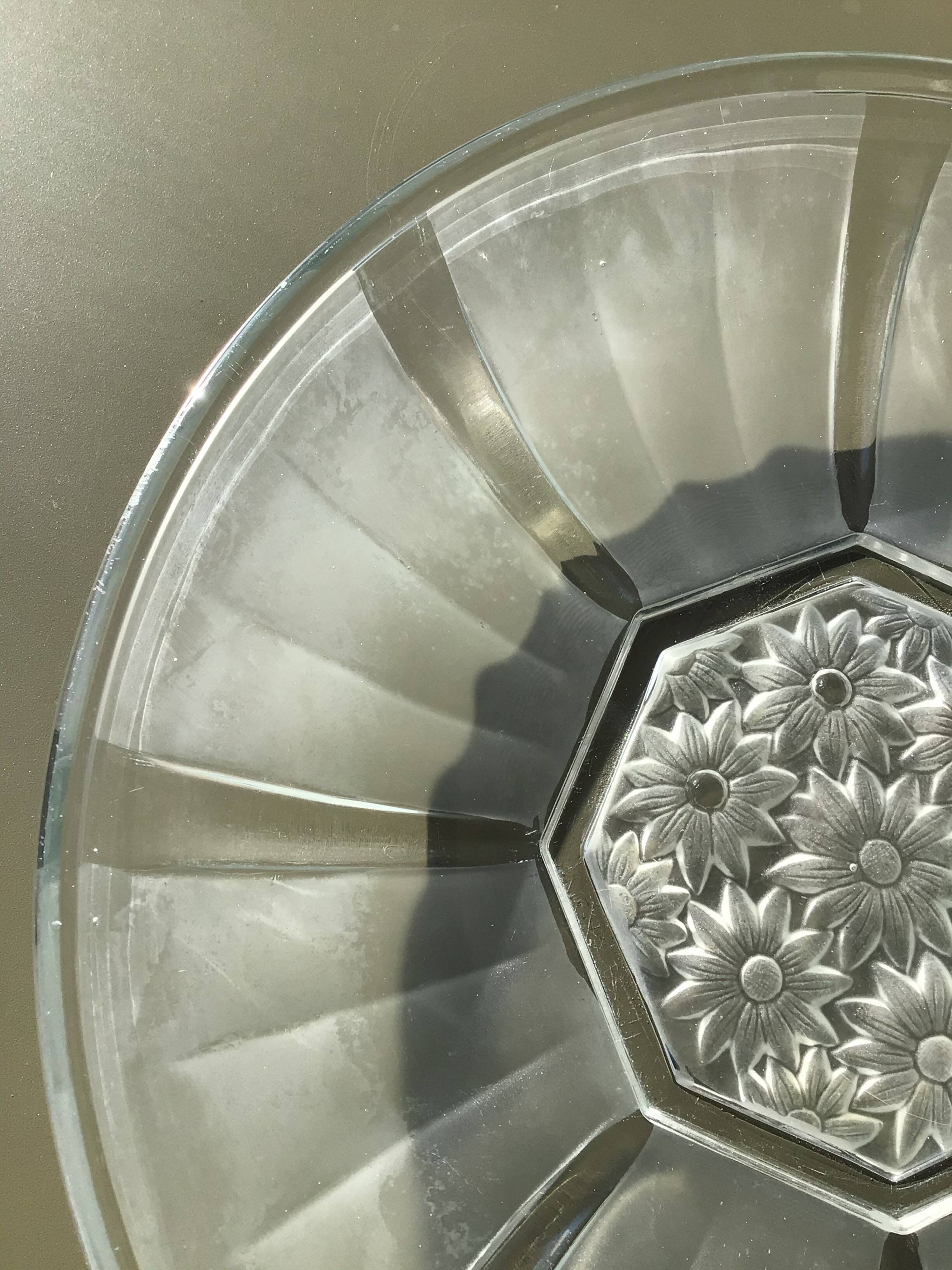 Art Deco glass cup with sandblasted flowers