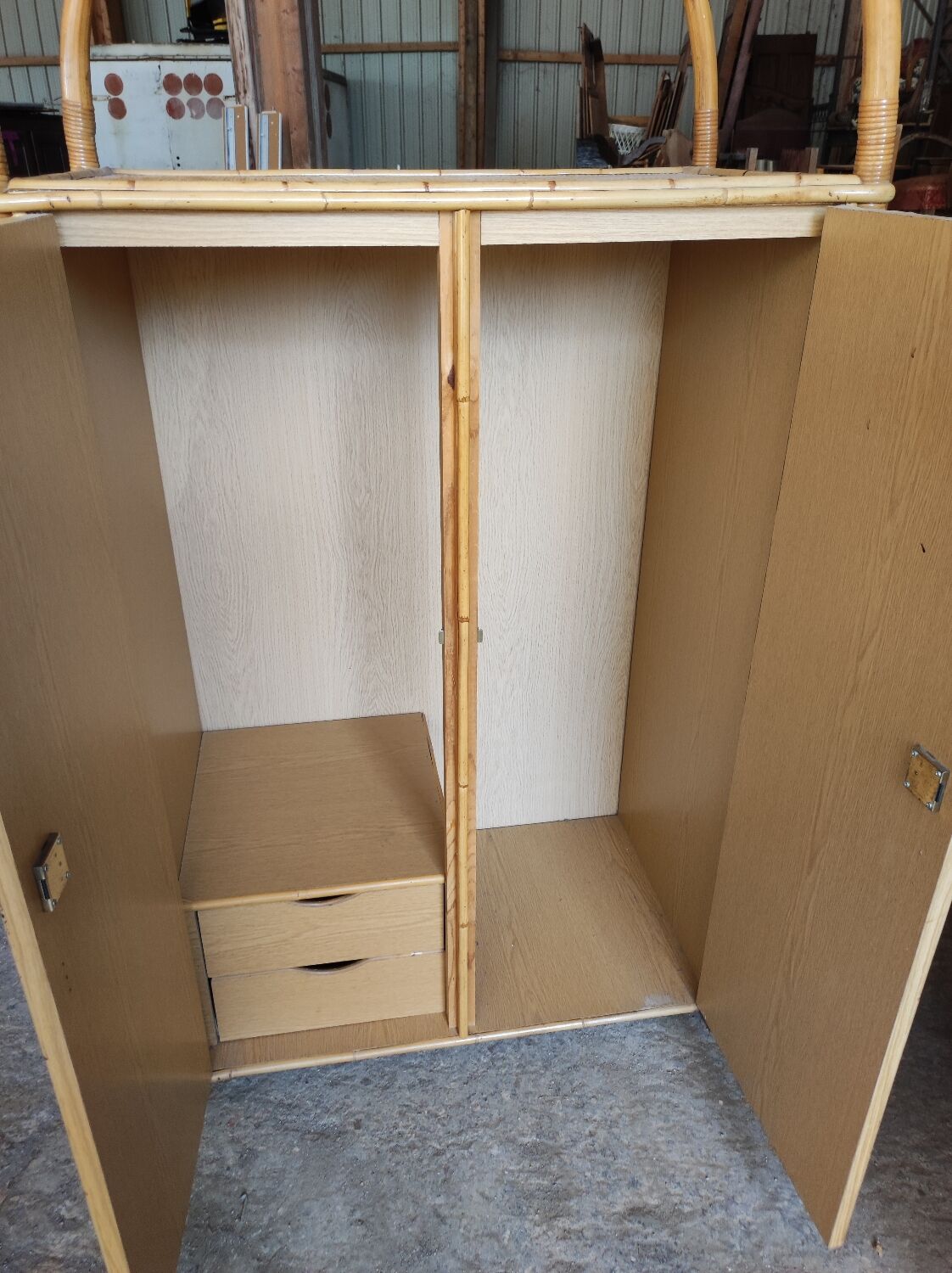 Two-door wicker and bamboo wardrobe