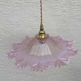 Vintage flower pendant lamp in pink glass