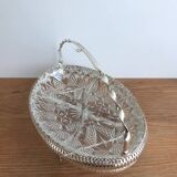 Plat apéro en verre 4 compartiments avec son support en métal doré vintage