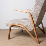 High armchair in curved beech and recent konkav fabric model by paul bode for federholz.