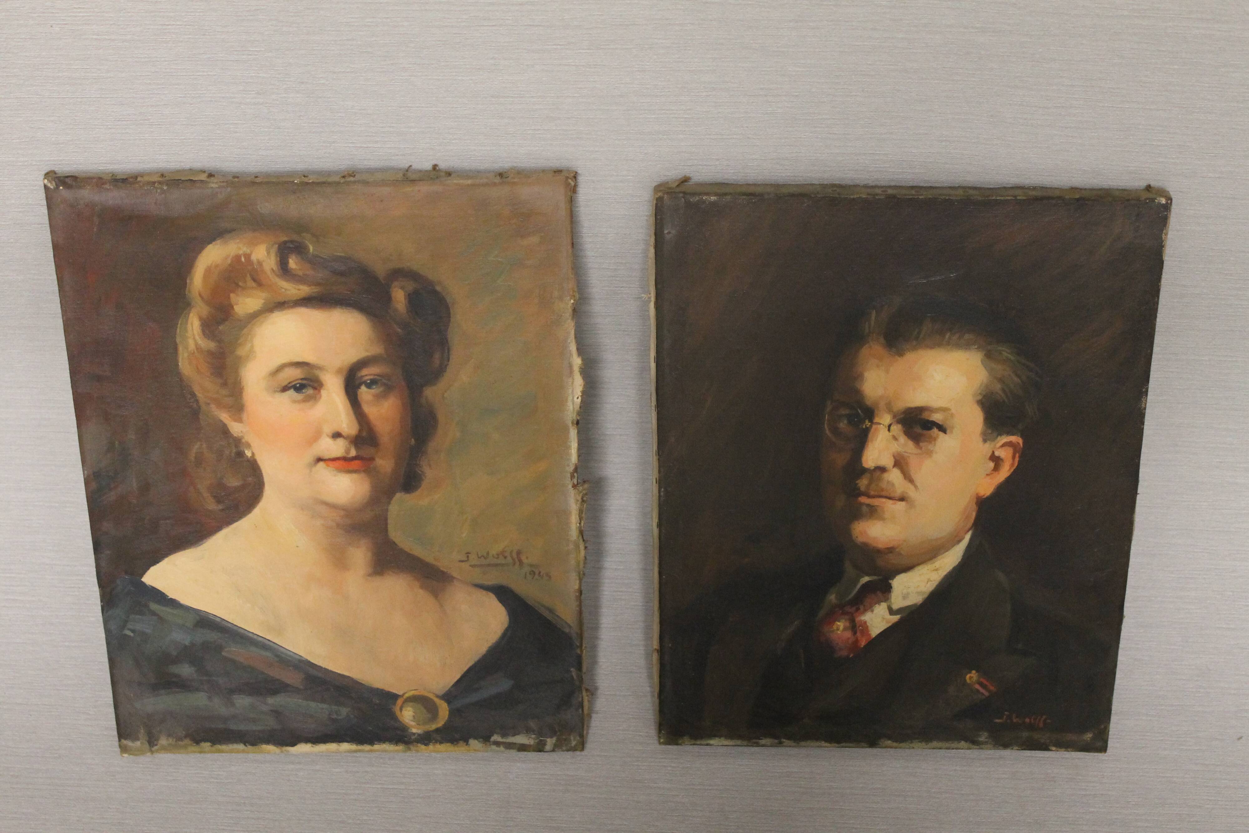 Pair of portraits of Belgian bourgeois by José Wolff (1885 - 1964)