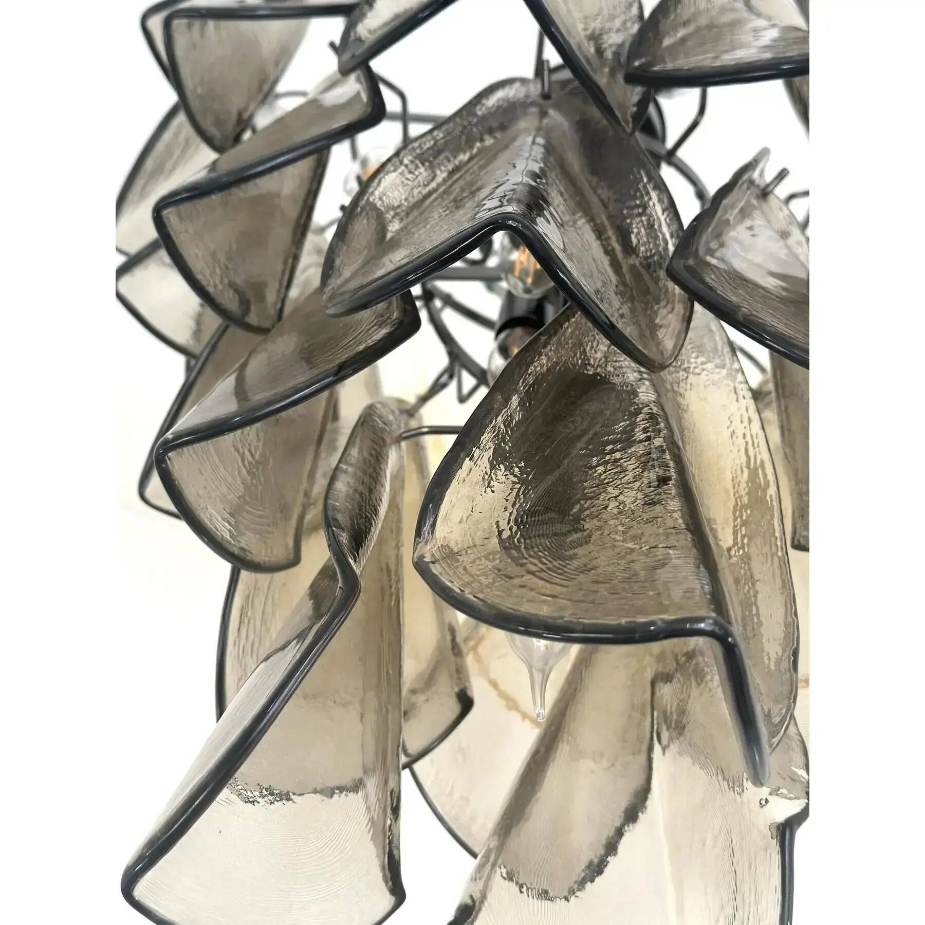 Luxury Smoked Fumé Murano Glass “Rondini” Chandelier with Cascading Design