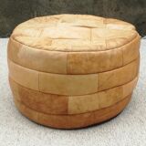 Round leather patchwork pouf 1970