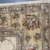 Handmade Cream Wool Rug, Traditional Floral Carpet for Bedroom Living Room