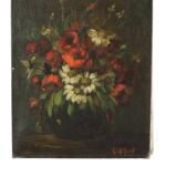 Flowers Still Life Painting Oil on Canvas Amateur Signed
