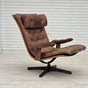1960s, Scandinavian swivel armchair, brown furniture leather.