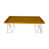 Teak table with chromed tubular metal base