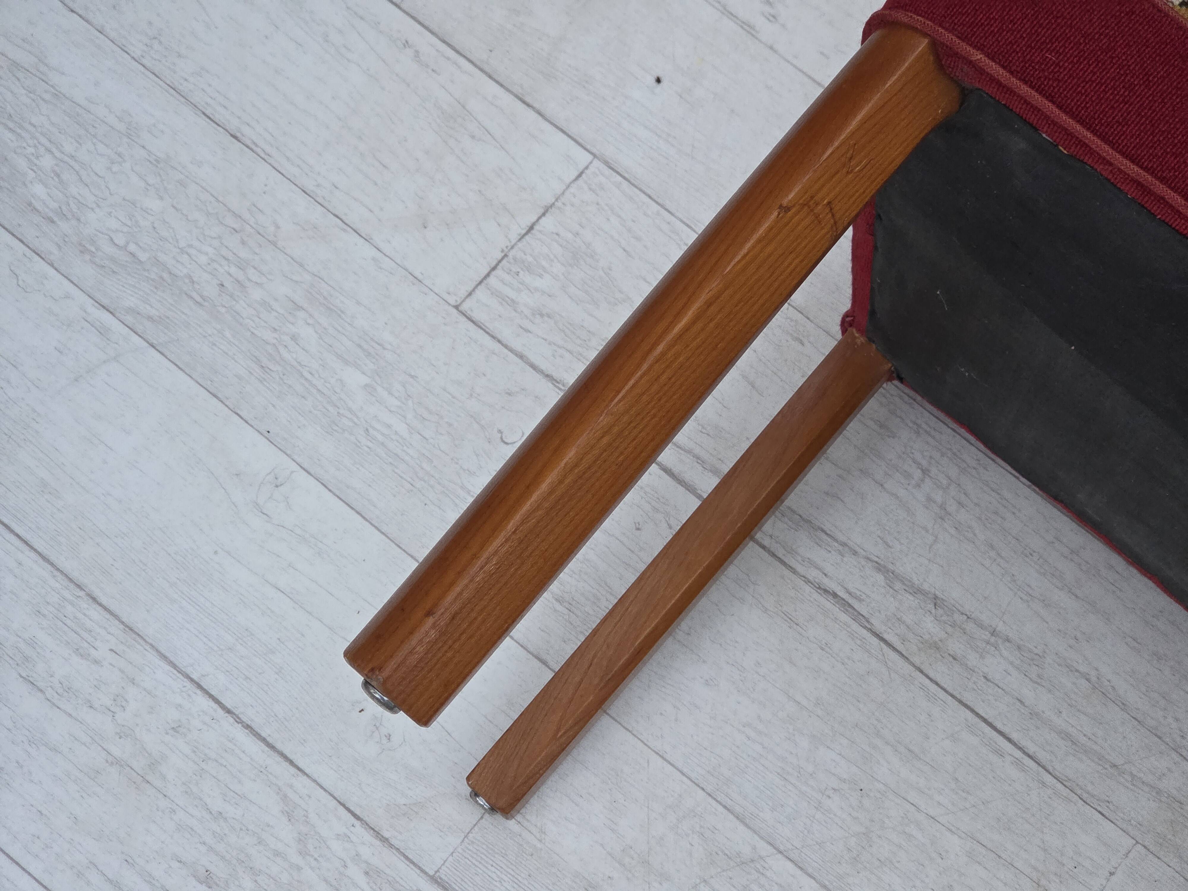 1960s, set of 2 Danish easy chairs, traditional Danish woven wool fabric.