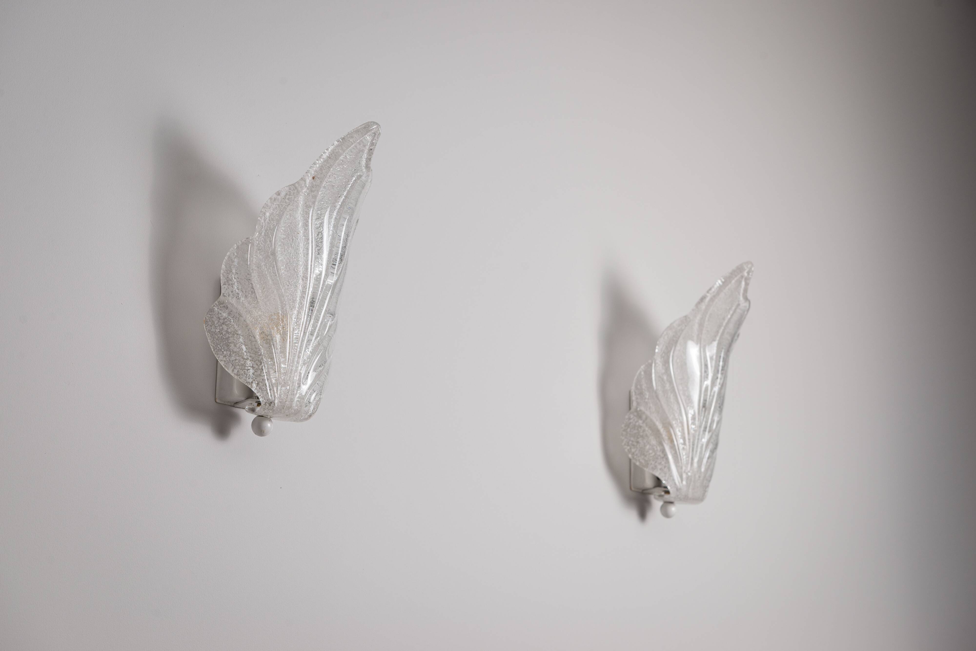 Pair of vintage glass leaf wall lamps