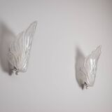 Pair of vintage glass leaf wall lamps