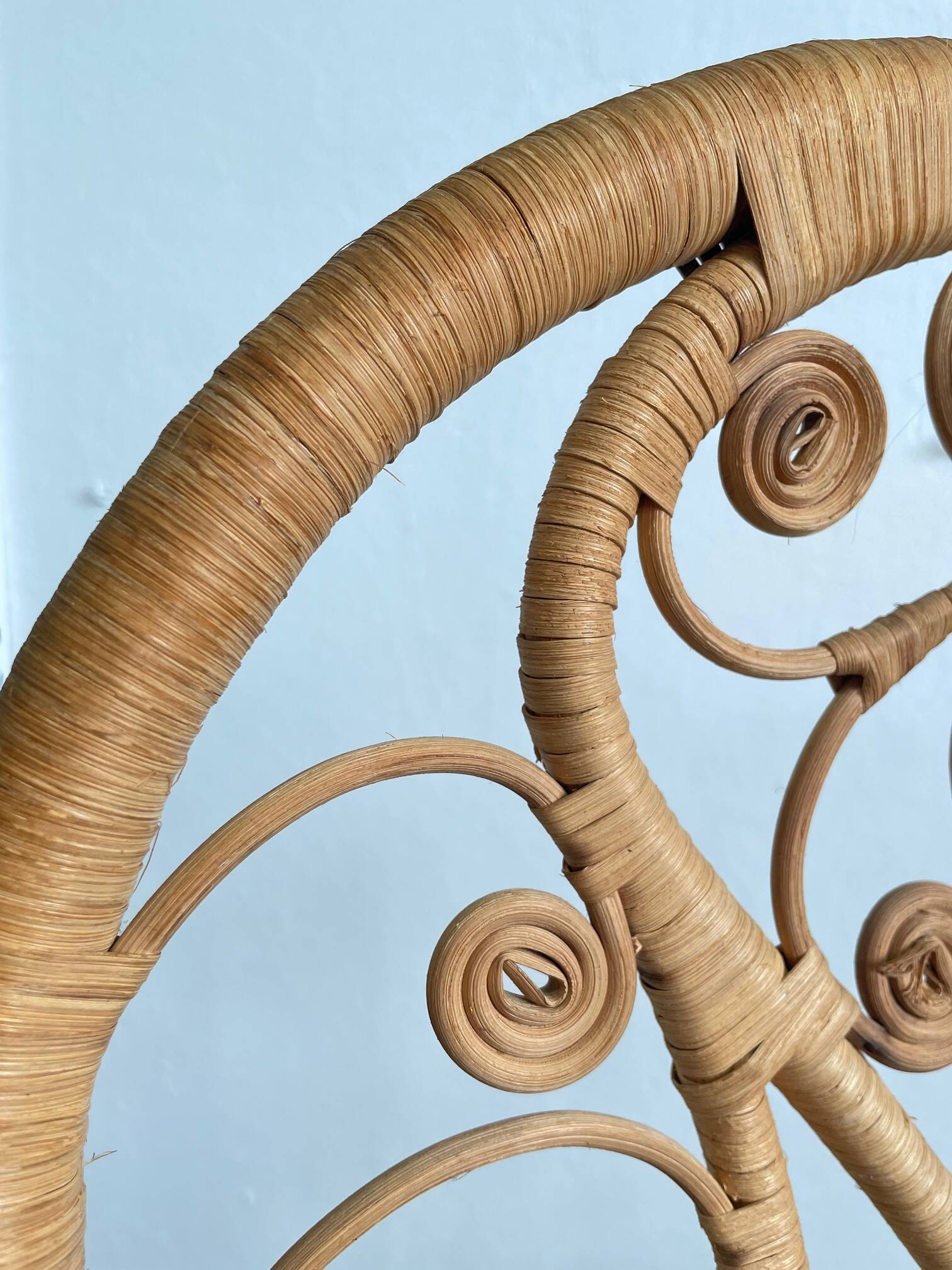 Vintage Four-part Rattan Peacock Screen, Room Divider, 1950s