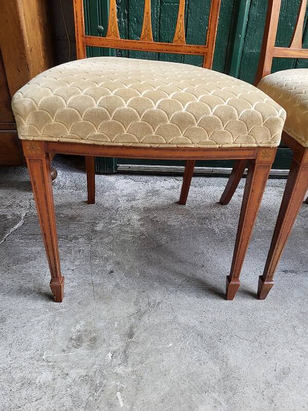 Serie de 4 chaises directoire en marqueterie et merisier
