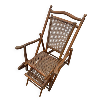 Chaise longue bois et rotin