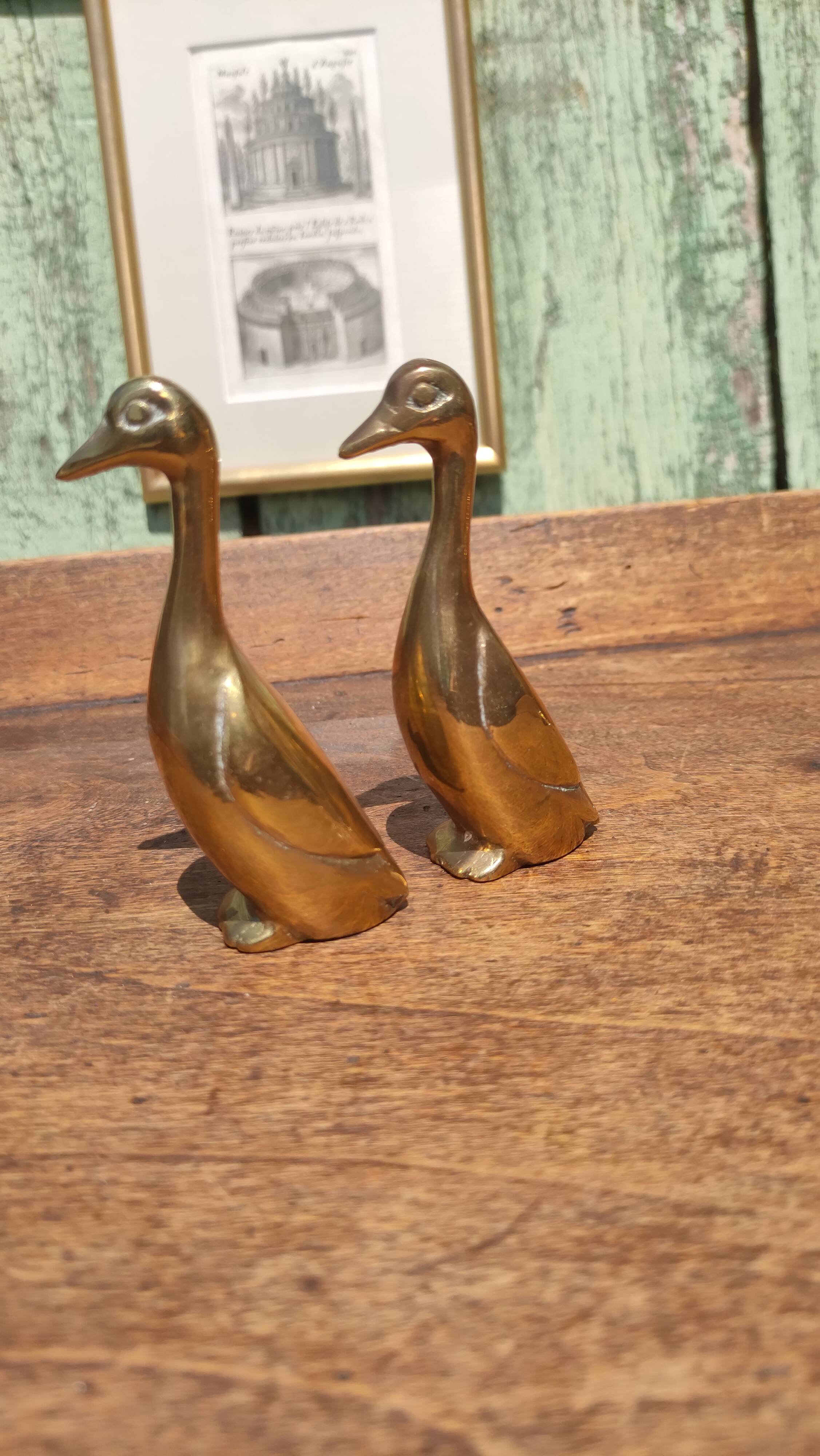 Pair of golden brass ducks
