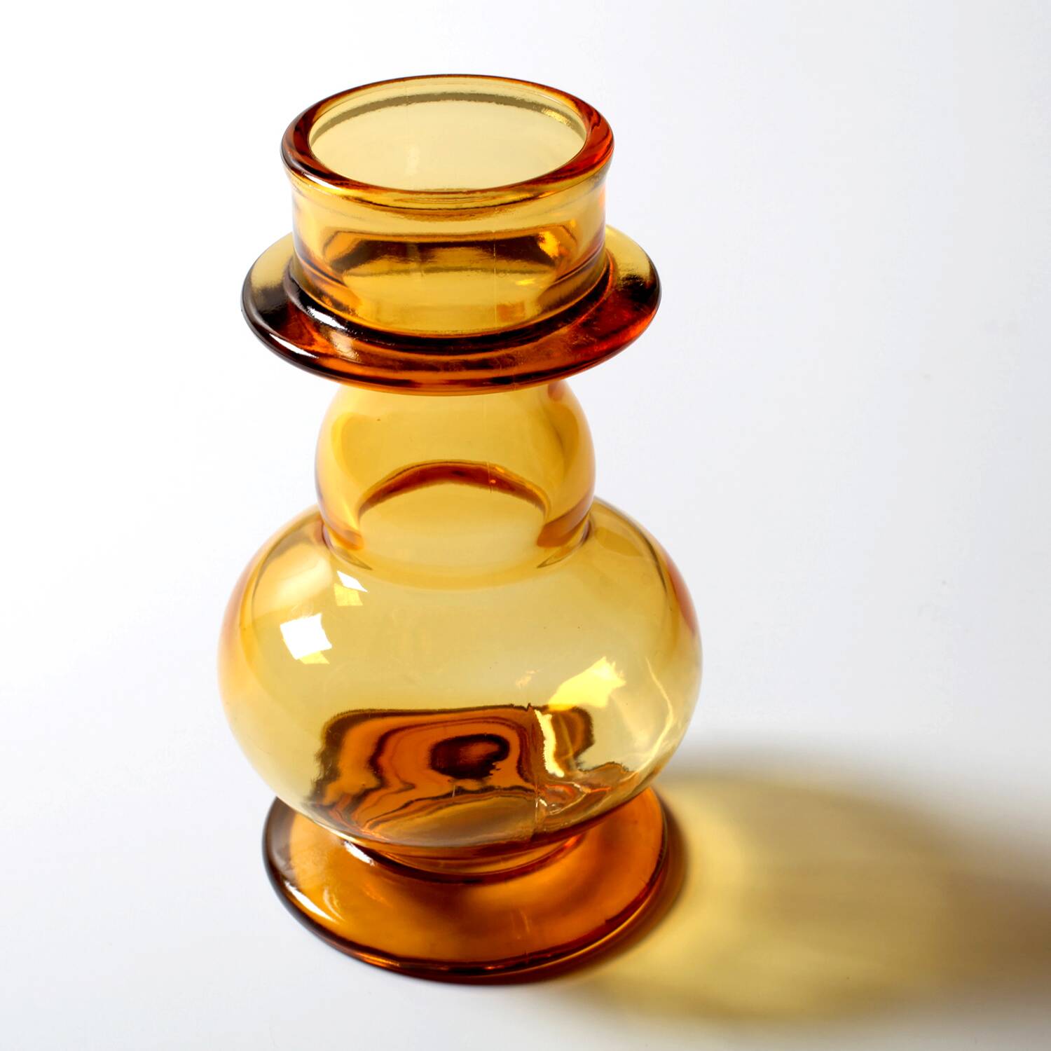 Mid-century Small Amber Honey Pressed Glass Vase / Italy / 1960s