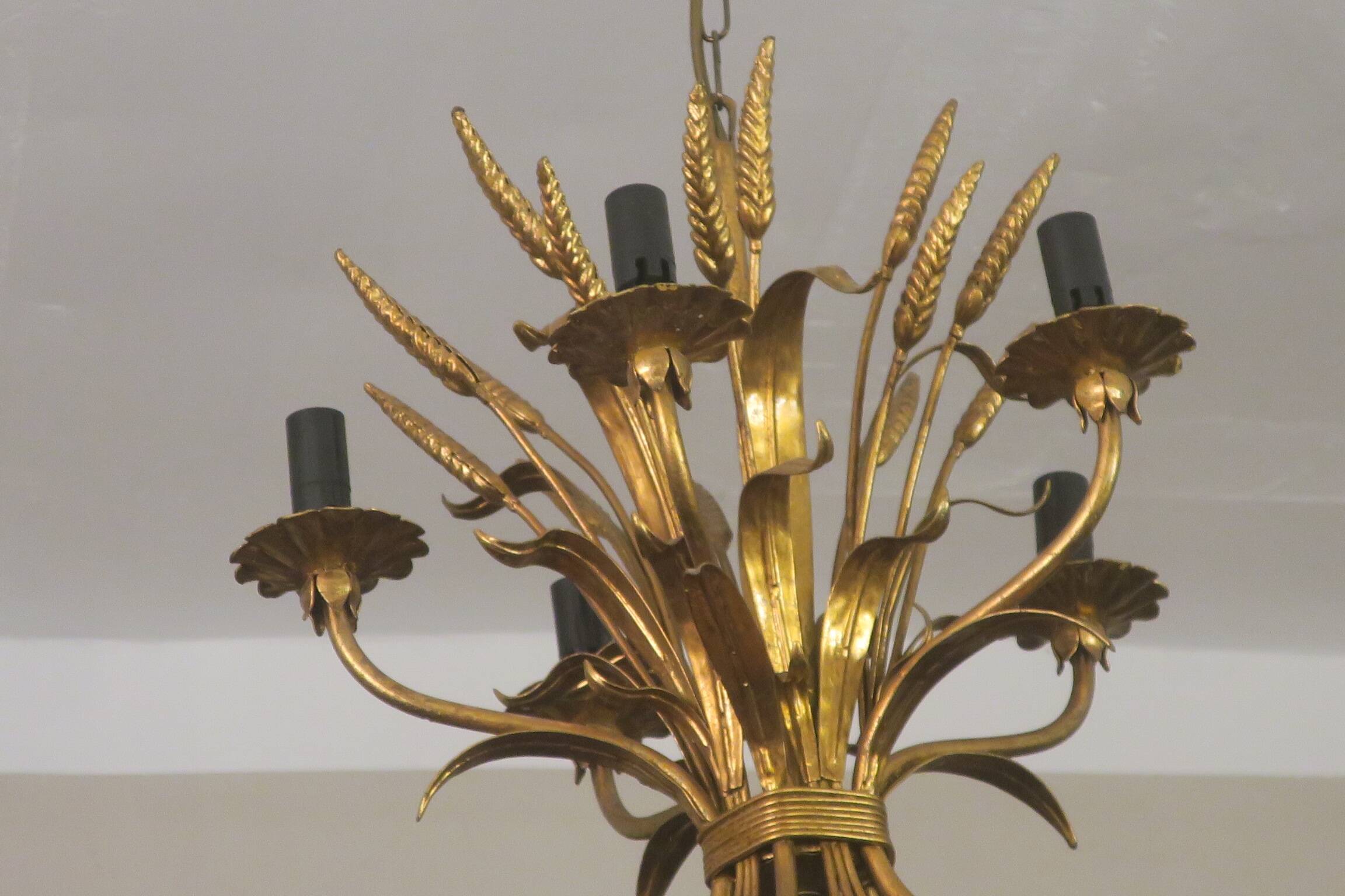 Gold plated tole wheatsheaf chandelier by Hans Kögl, 1960s