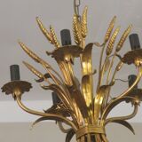Gold plated tole wheatsheaf chandelier by Hans Kögl, 1960s