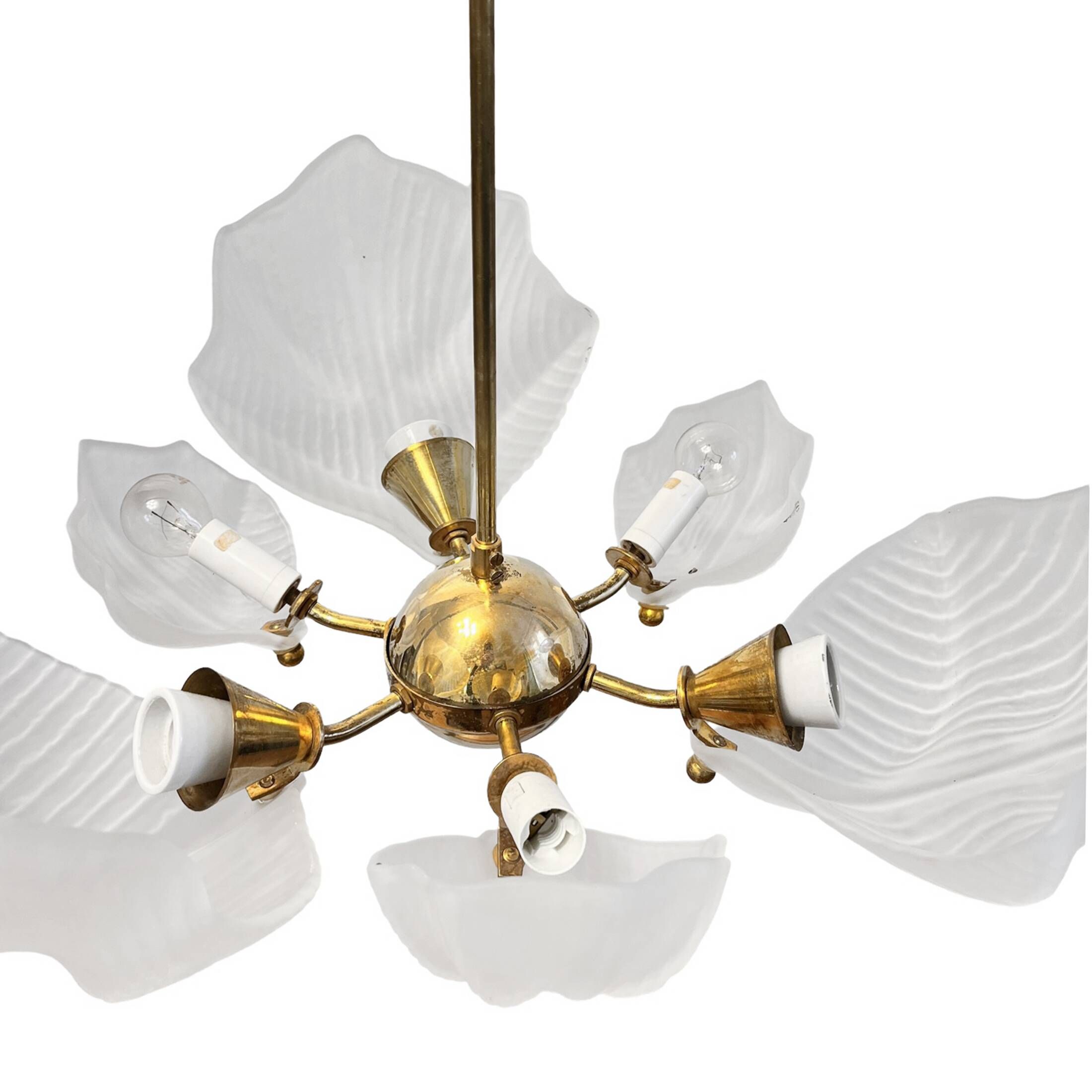 Beautiful chandelier, leaf type, Železny Brod Sklo ZBS, Czechoslovakia, 1970s.