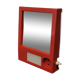Red danish make up mirror with light and power plug from the 1970
