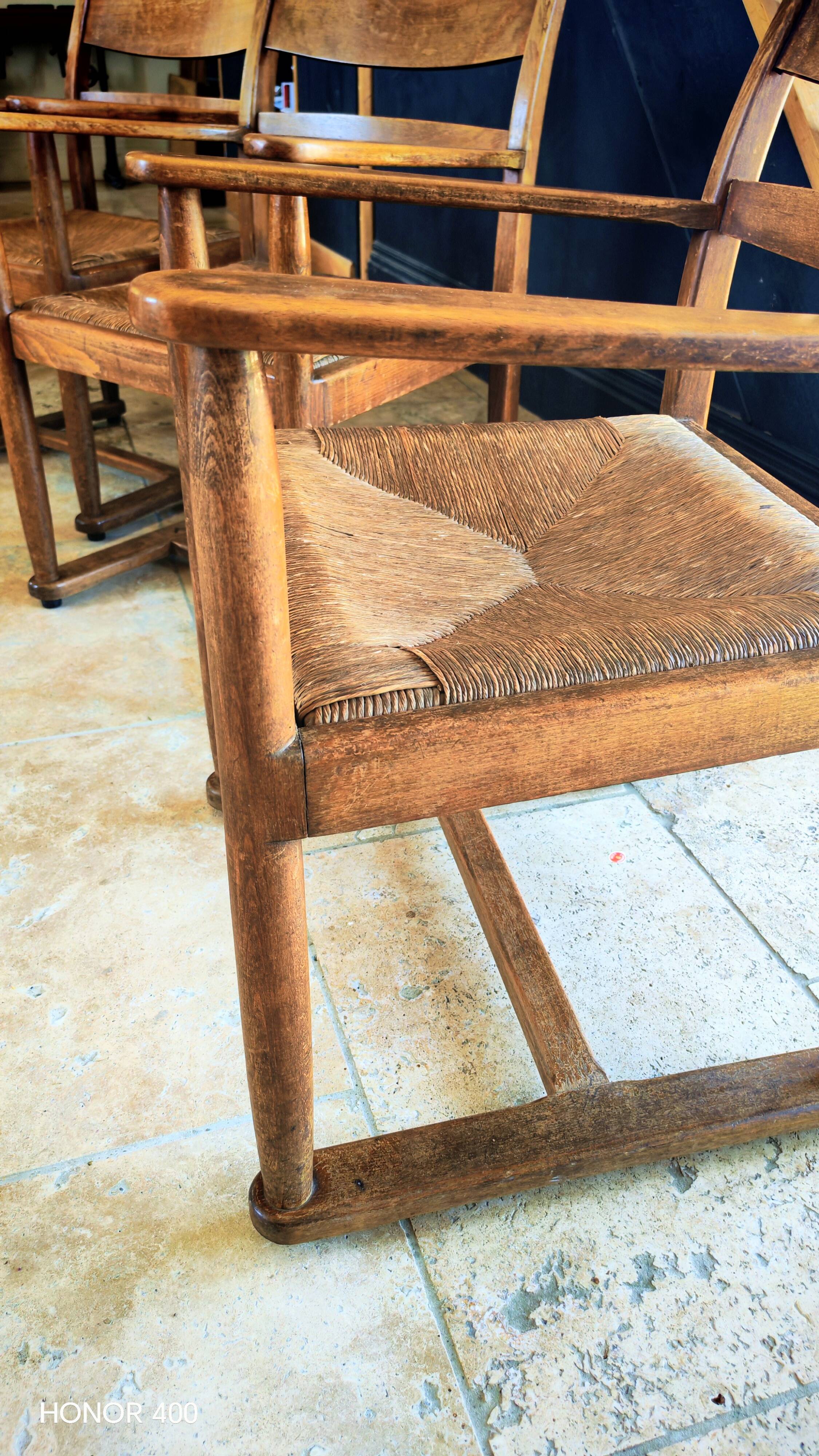 Set of 6 Brutalist dining chairs in Mid-century oak.