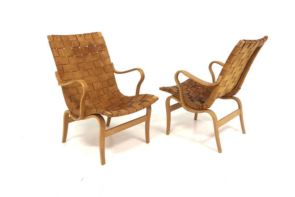 Set of 2 Scandinavian "Eva" armchairs, Bruno Mathsson, Sweden, 1970.