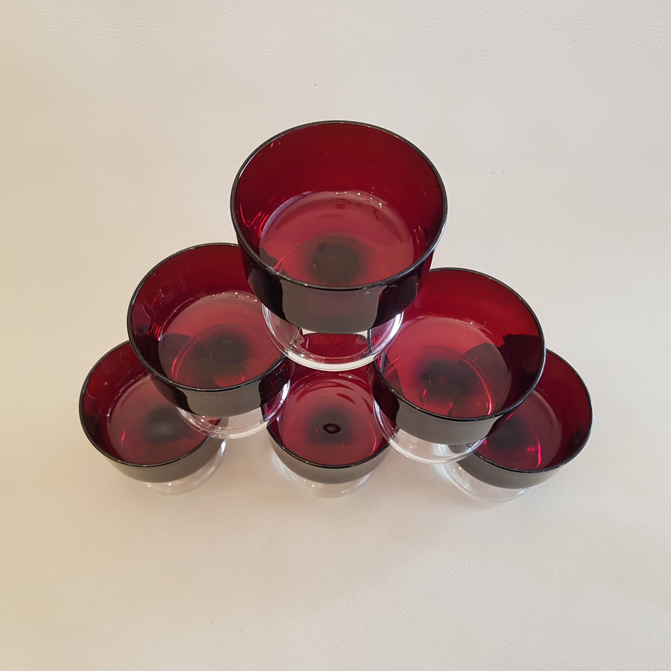 6 Swedish Luminarc glass cut-by-foot vintage red color