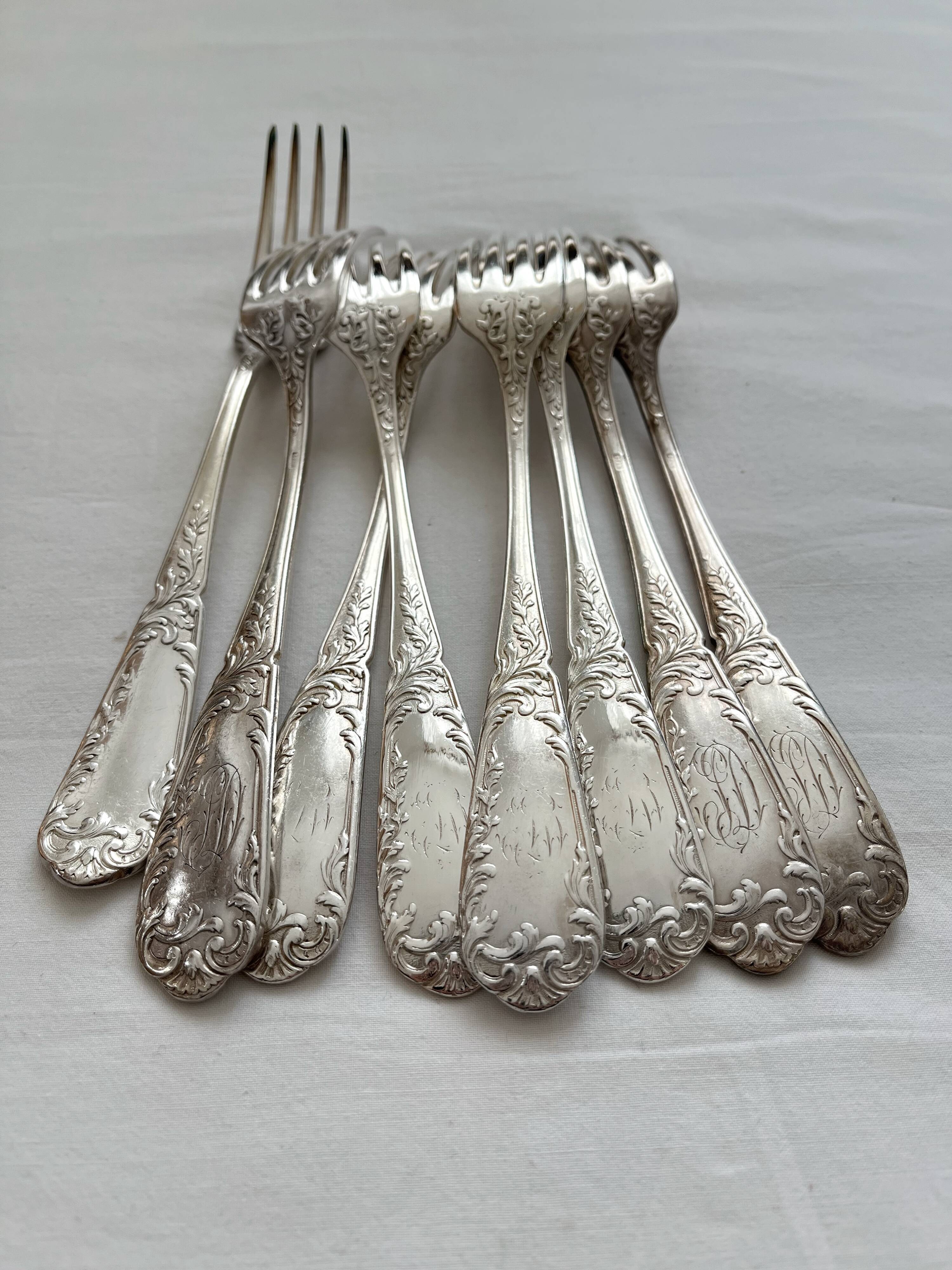 Set of 8 forks in SFAM silver metal