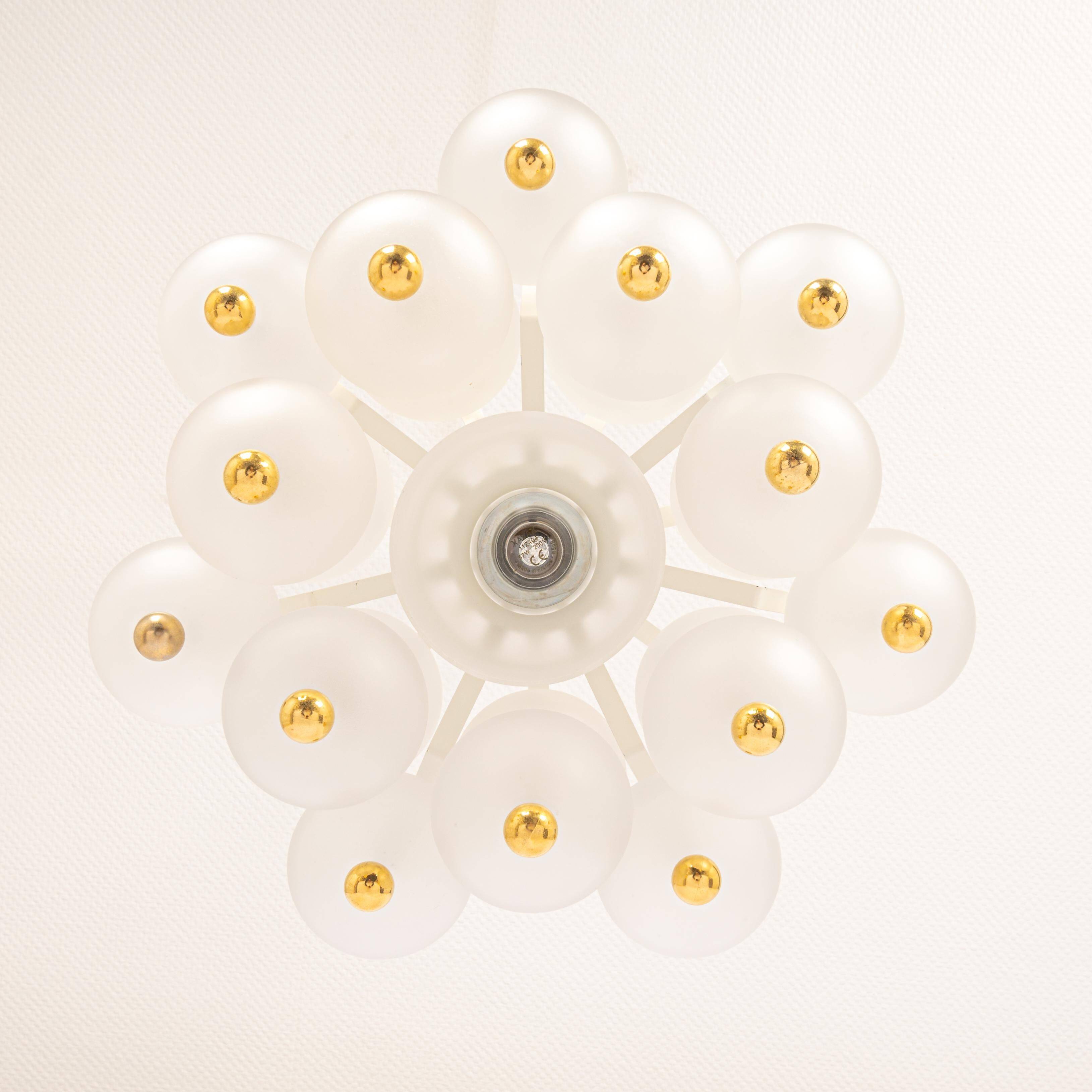 Large frosted glass and brass chandelier by Kinkeldey, Germany, 1970s.